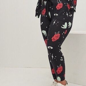 Lovesick Jogger Fleece Drawstring Pants Women's 10 M/L Rose Eye Stars Graphic
